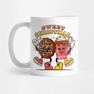 Sweet Christmas, cartoon mascot cookies and a glass of hot chocolate with cream Mug